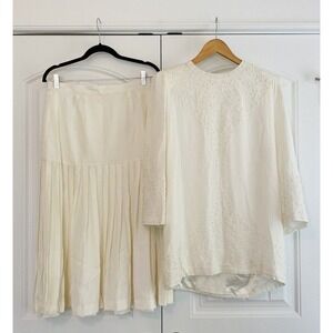 Vintage Marie St Claire Size 12 2 Pc Skirt & Top Cream Outfit Suit Set‎ Pearl